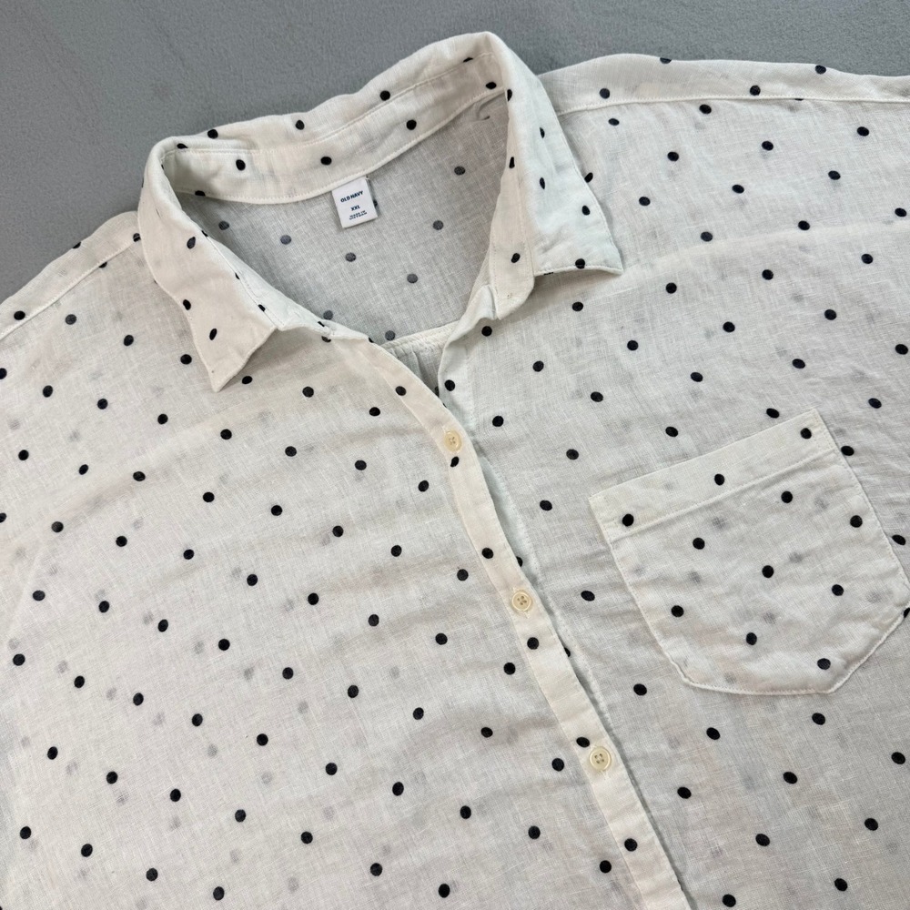 Old Navy White Polka Dot Linen Button Down XXL Tie Front Capsule Wardrobe - Picture 9 of 9